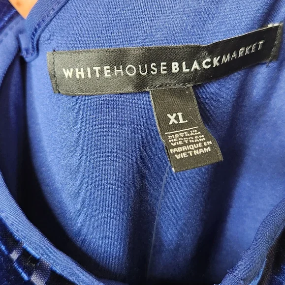 White House Black Market Womens XL Deep Blue Velvet Diamond Pattern Party Dress - Picture 5 of 6